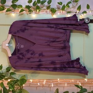 Women's American Eagle Soft & Sexy Purple Tye Dye Ruffle Bell Sleeve Blouse S